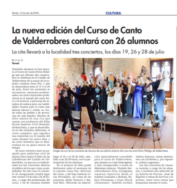 La nueva edición del Curso de Canto de Valderrobres contará con 26 alumnos